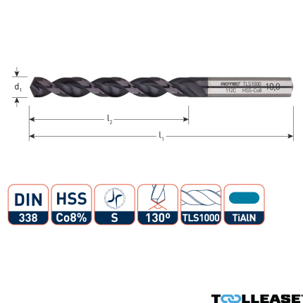 Rotec 112.0470C HSS-E spiraalboor, DIN338, type TLS1000, TiAlN, Ø4,7 - 1