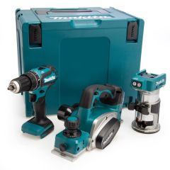 Makita DLX3116ZJ - DHP485 Accu Klopboormachine + DRT50 Accu Freesmachine + DKP180 Accu Schaafmachine 18V excl. accu's en lader + 5 jaar dealer garantie!