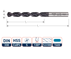 Rotec 112.0630C HSS-E spiraalboor, DIN338, type TLS1000, TiAlN, Ø6,3