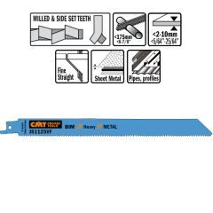 CMT JS1125VF-5 JS1125VF Reciprozaagbladen 5 stuks Bi-metaal 225mm x 1, 25 x 10-14TPI Toepassing: Metaal plaat (2-10mm), dun en dikwandige buizen en profielen, sloopwerken in metaal.