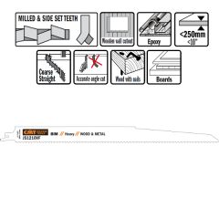 CMT JS1210VF-5 JS1210VF Reciprozaagbladen 5 stuks Bi-metaal 300mm x 1, 6 x 5-8TPI hout met nagels, metaal, hout, spaanplaat, glasvezelversterkte kunstof, epoxy, sloopwerken.