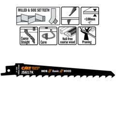 CMT JS617K-5 JS617K Reciprozaagbladen 5 stuks HCS 150mm x 1, 25 x 3TPI grof hout vrij van nagels, snoeien van bomen, om gebogen stukken te zagen.